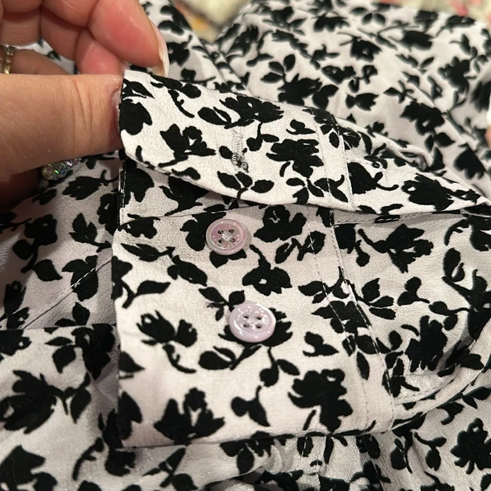 EQUIPMENT ADALYN SILK FLORAL BLACK PINK PRINT BUTTON DOWN BLOUSE TOP S